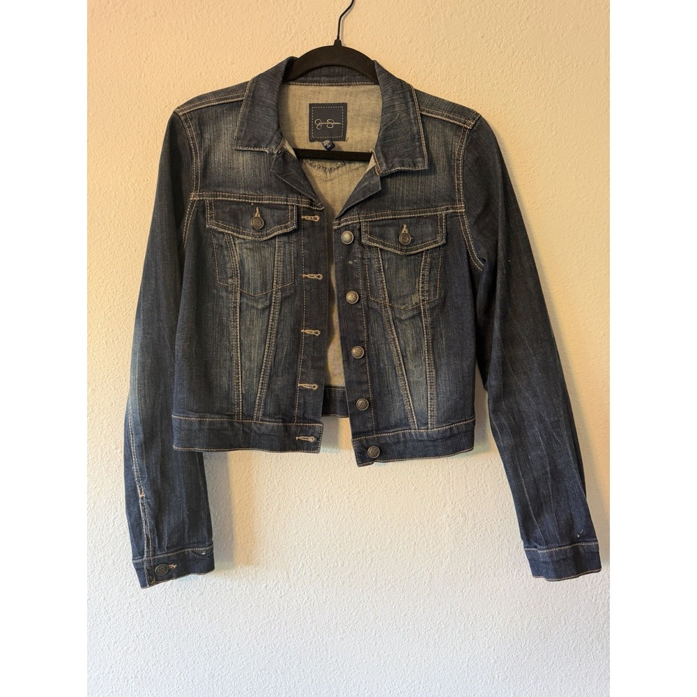 Jessica Simpson Denim Pixie Cropped Stretch Jean Jacket Blue Small JSB26352-VLC